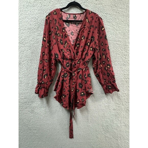 FINJANI Blouse Womens 4XL Red black Long Sleeve Tie Elastic Waist - Picture 1 of 10